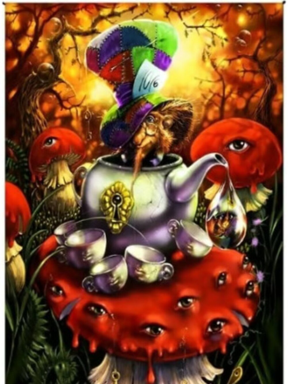 Mad Hatter Heady Art Print Tapestry ~ 30" x 45" ~ w/Corner Loops ~ Brand New!